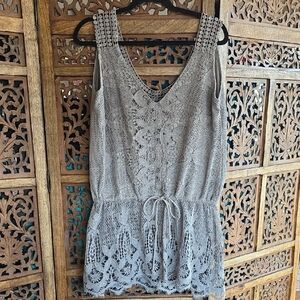 Jaded Gypsy Crocheted Gray Lace Sleeveless Top